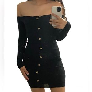 Black long sleeve button no shoulders dress